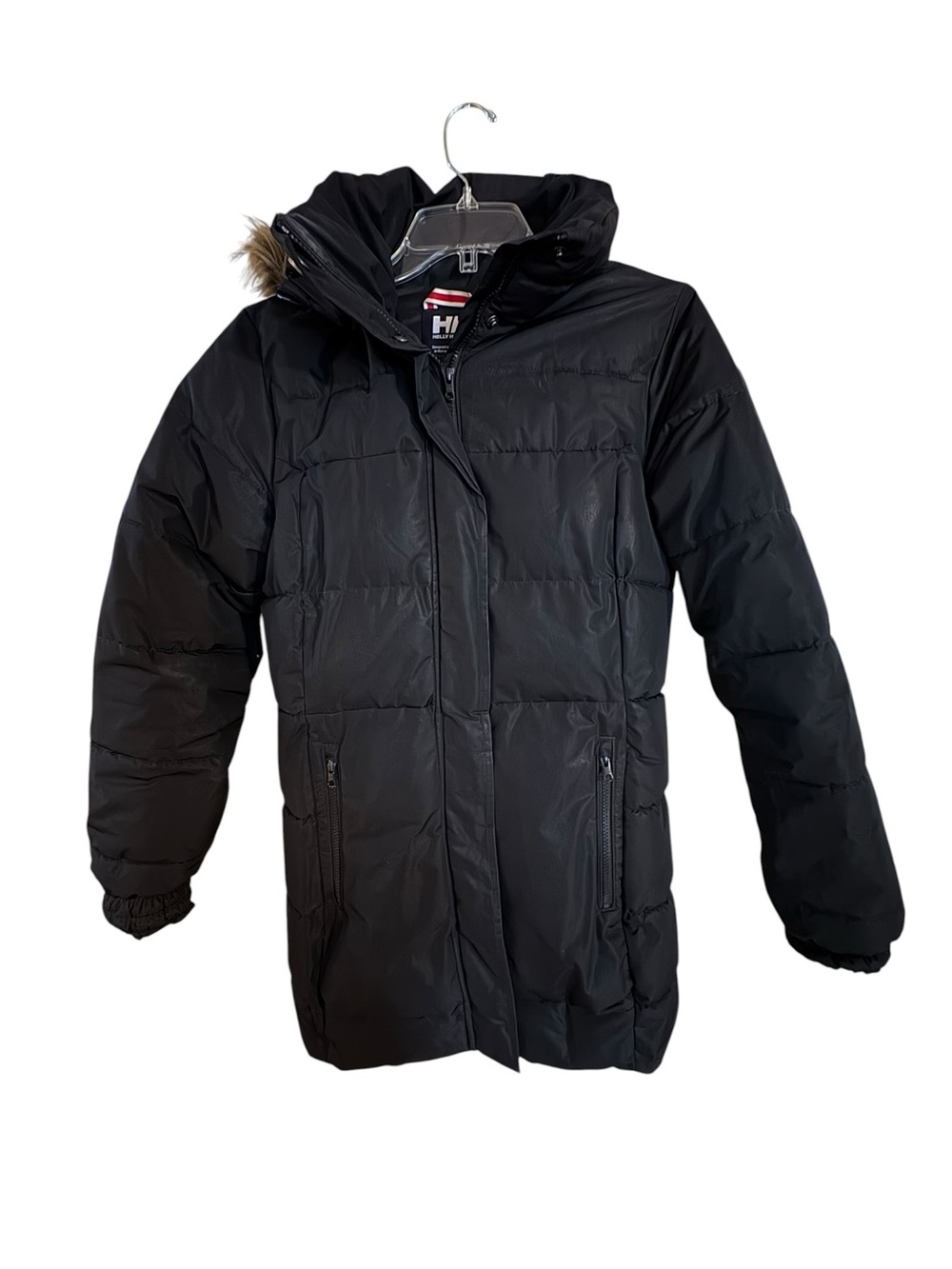 Helly Hansen Black Faux Fur Hood Puffer Parka Coat Women’s Medium